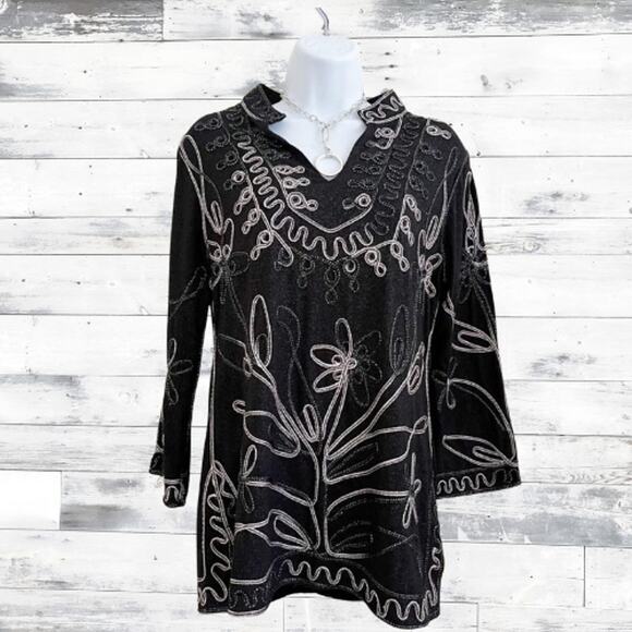 ONCE AGAIN Black Tunic w/ Metallic Soutache Detail, S - Picture 3 of 9